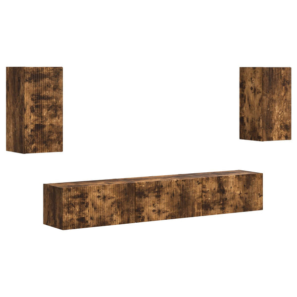 3 pcs Seinäkiinnitettävä TV-tasosetti Savupähkinä Tekninen puu