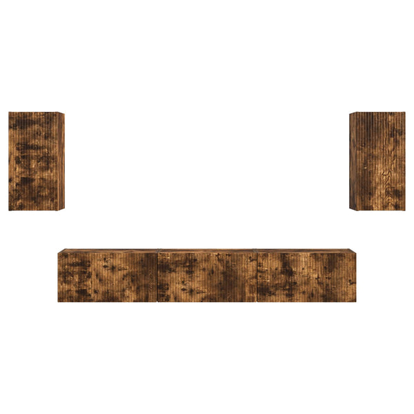 3 pcs Seinäkiinnitettävä TV-tasosetti Savupähkinä Tekninen puu