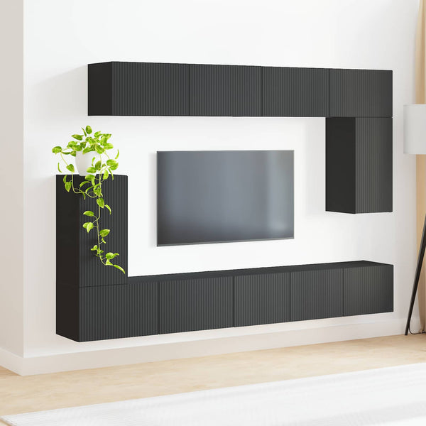 TV-tasosetti 5-osainen Seinäkiinnitettävä Musta Tekninen puu