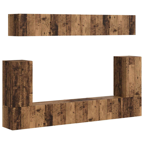 5 osainen Seinäkiinnitettävä TV-tasosetti Vanha puu Tekninen puu