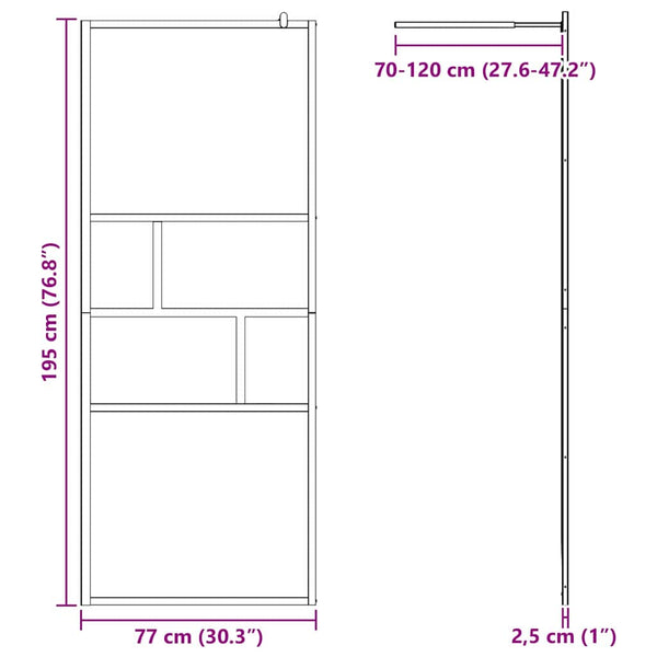Kävelykylpyhuoneen seinä Musta 77 x 195 x 0,5 cm