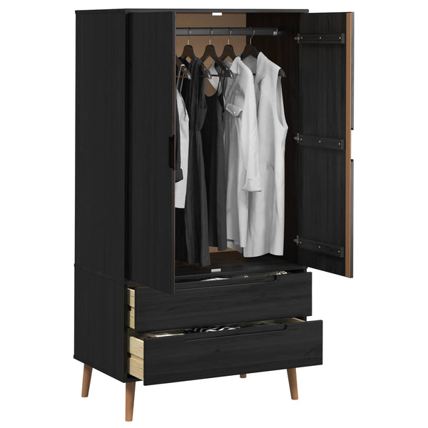 Vaatekaappi MOLDE Musta 90 x 55 x 175 cm Täysi mänty