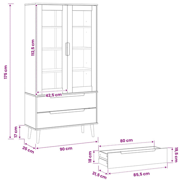Lasivitriini MOLDE 90 x 35 x 175 cm Täysi mänty Musta