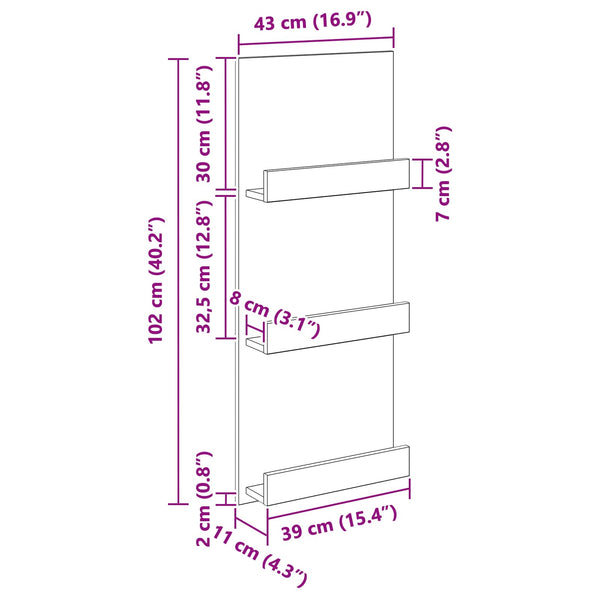 Lehtiteline Betoni Harmaa 43 x 11 x 102 cm Tekninen puu