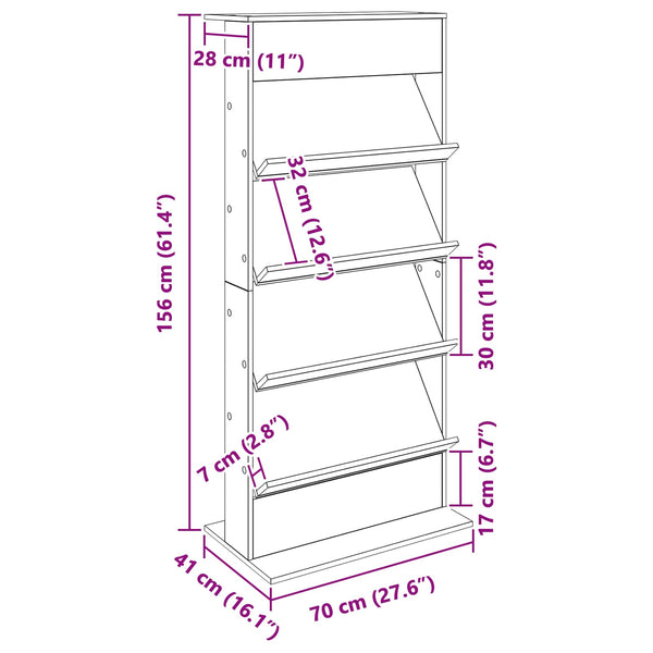 Lehtiteline Betoni Harmaa 70 x 41 x 156 cm Tekninen puu