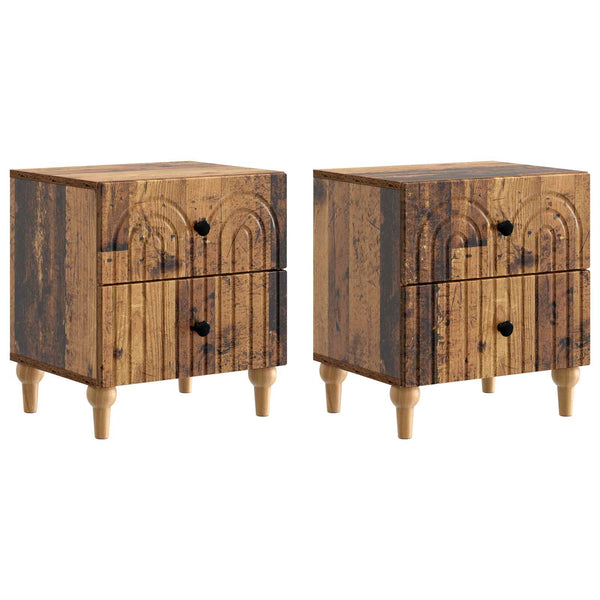 Yöpöytäkaappi 2 kpl Vanha puu 43 x 34,5 x 48 cm Tekninen puu