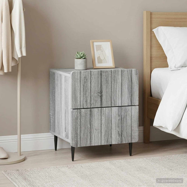 Yöpöytäkaappi 2 kpl Harmaa sonoma 43 x 34,5 x 49,5 cm