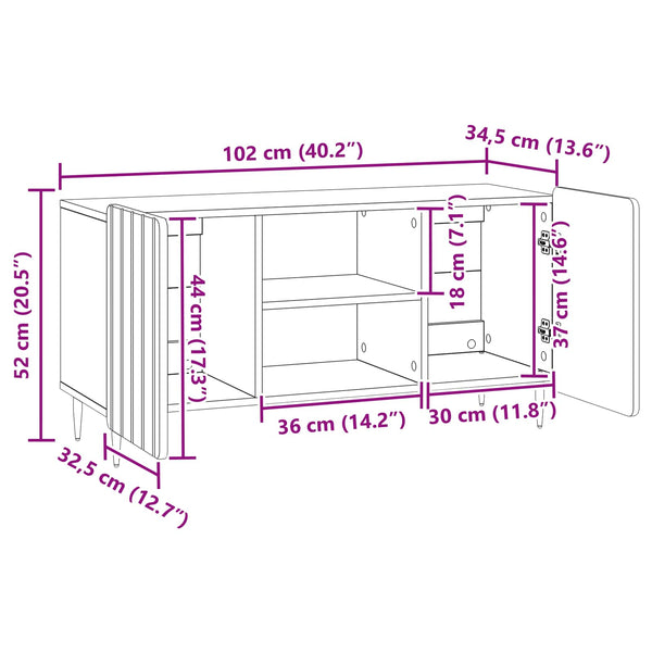 TV-kaappi 102 x 34,5 x 52 cm Betoninharmaa Tekninen puu