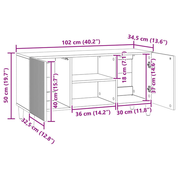 TV-kaappi 102 x 34,5 x 50 cm Vanha puu Tekninen puu