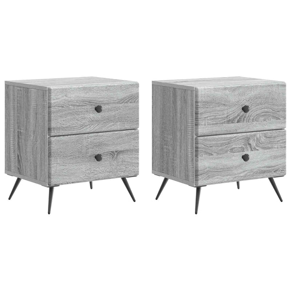 Yöpöytäkaappi 2 kpl Harmaa sonoma 43 x 34,5 x 47,5 cm