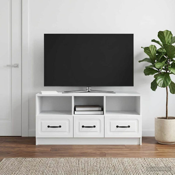 TV-kaappi valkoinen 102 x 34,5 x 47 cm Tekninen puu