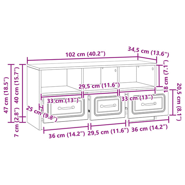 TV-kaappi laatikon kanssa Musta 102 x 34,5 x 47 cm Tekninen puu