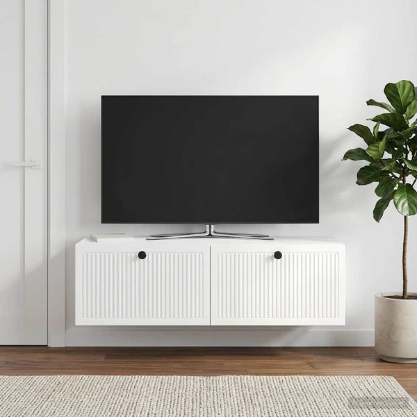 Seinälle asennettava TV-kaappi Korkeakiiltoinen valkoinen
