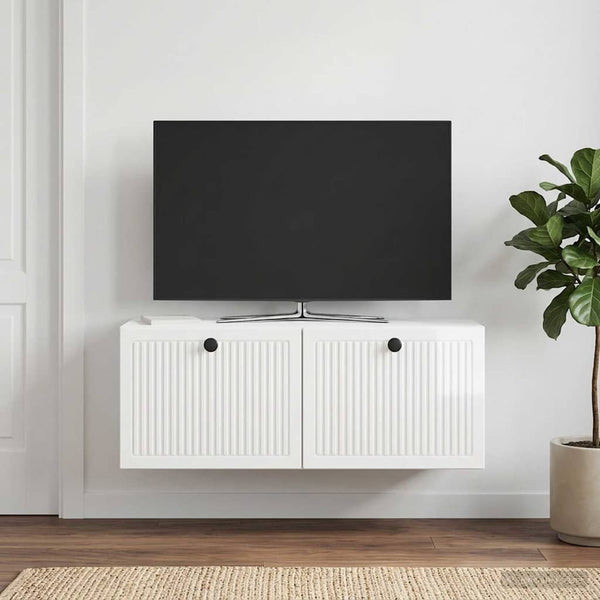 Seinälle asennettava TV-kaappi Korkeakiiltoinen valkoinen