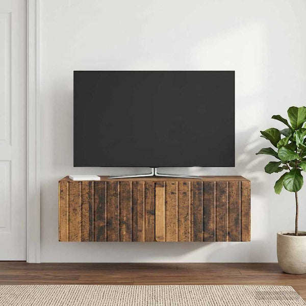 Seinälle asennettava TV-kaappi 98 x 41 x 30 cm Vanha puu