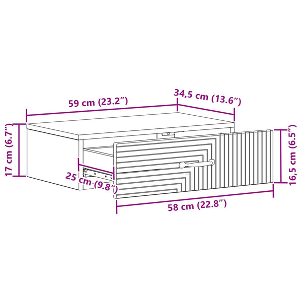 Seinälle Asennettava Sivupöytä 59 x 34,5 x 17 cm Tekninen puu
