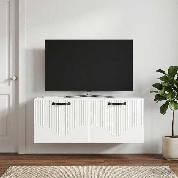 Seinälle asennettava TV-kaappi Korkeakiiltoinen valkoinen