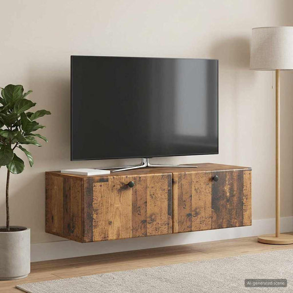 Seinälle asennettava TV-kaappi 98 x 41 x 30 cm Vanha puu