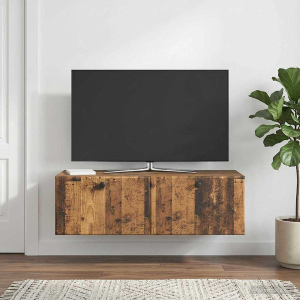Seinälle asennettava TV-kaappi 98 x 41 x 30 cm Vanha puu