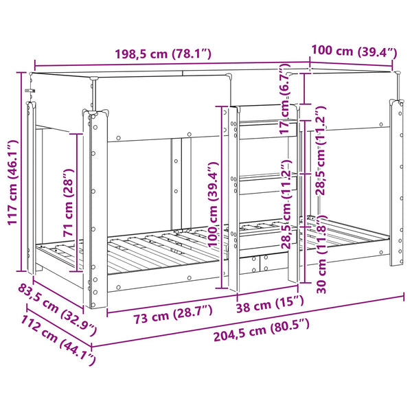 Kerrossänky Lapset Vanha puu 100 x 200 cm Tekninen puu
