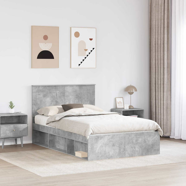 Sängyn runko päätyllä Betoni 120 x 200 cm Massiivinen mänty