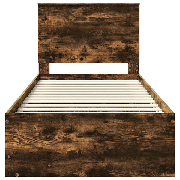 Sängyn runko päätyllä Savupähkinä 90 x 200 cm Massiivinen mänty