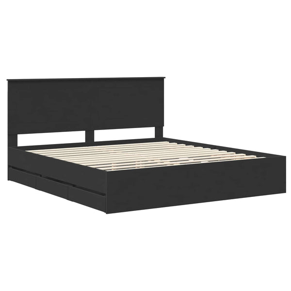 Sängyn runko laatikon kanssa Musta 200 x 200 cm Insinööripuuta