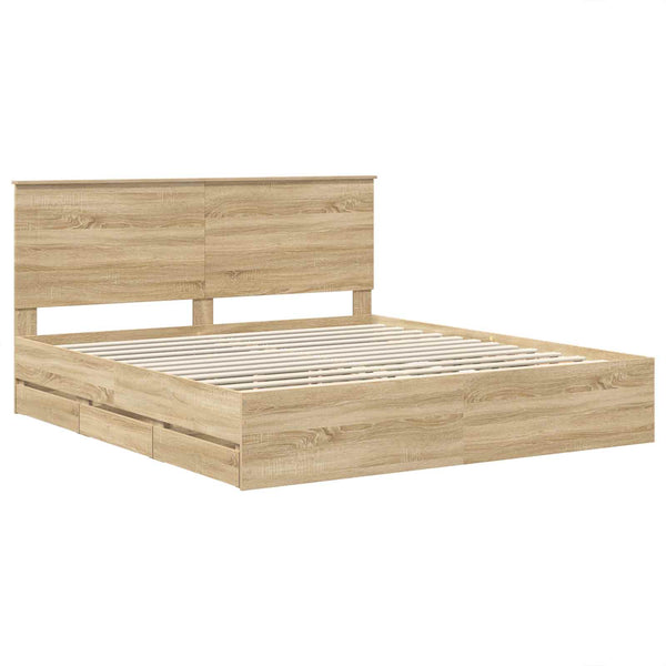 Sängyn runko päätyllä Sonoman tammi 200 x 200 cm Insinööripuuta