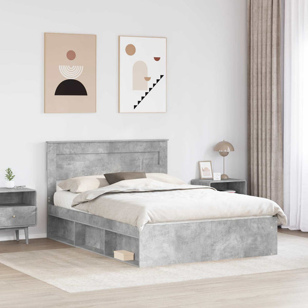 Sängyn runko päätyllä Betoni 160 x 200 cm Massiivinen mänty