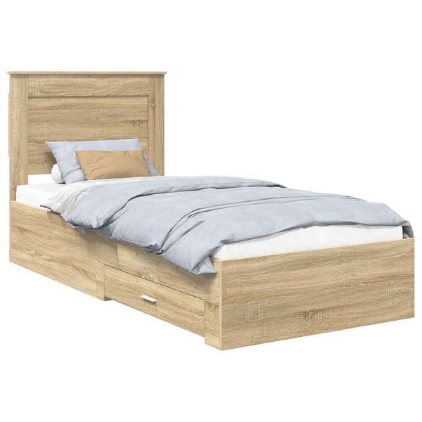 Sängyn runko päätyllä Sonoma Tammi ja Hopea 2FT6 Small Single