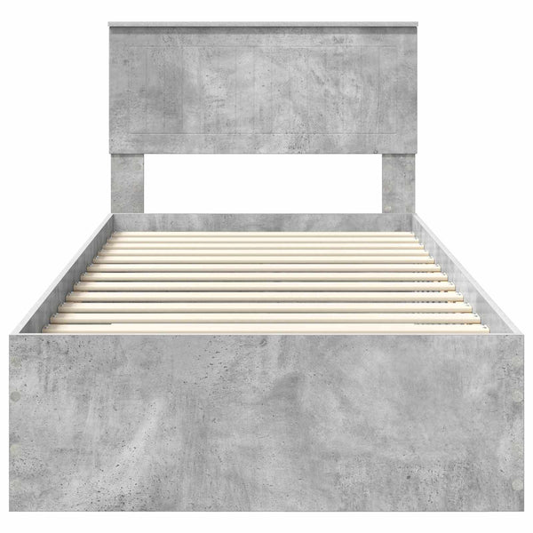 Sängyn runko päätyllä Betoninharmaa 90 x 200 cm Tekninen puu