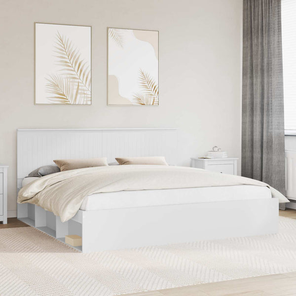Sängyn runko päätyllä Valkoinen 200 x 200 cm Massiivinen mänty