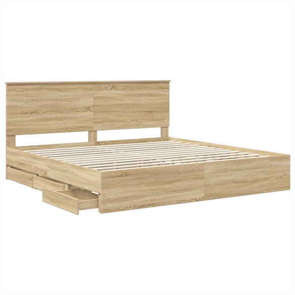 Sängyn runko päätyllä Sonoman tammi 200 x 200 cm Insinööripuuta
