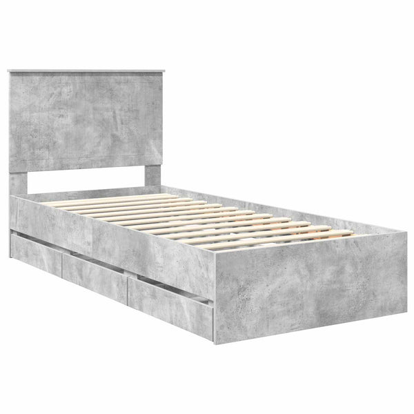 Sängyn runko päätyllä Betoni Harmaa 90 x 200 cm Insinööripuuta