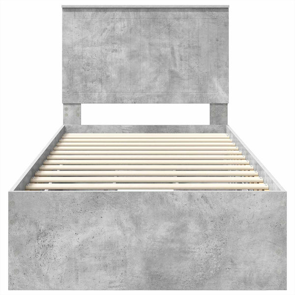 Sängyn runko päätyllä Betoni Harmaa 90 x 200 cm Insinööripuuta