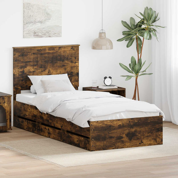 Sängyn runko päätyllä Savupähkinä 90 x 200 cm Insinööripuuta