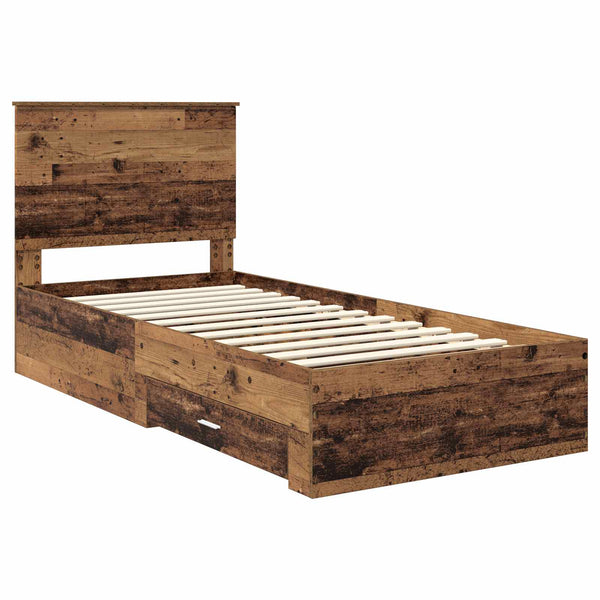 Sängyn runko laatikon kanssa Vanha puu 90 x 200 cm Tekninen puu