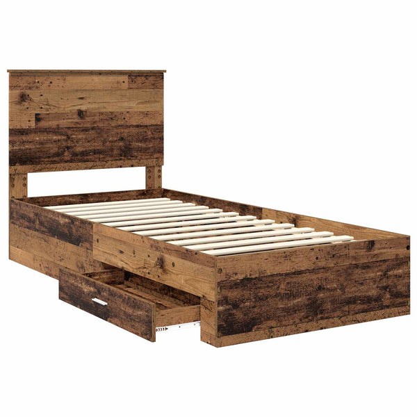 Sängyn runko laatikon kanssa Vanha puu 90 x 200 cm Tekninen puu