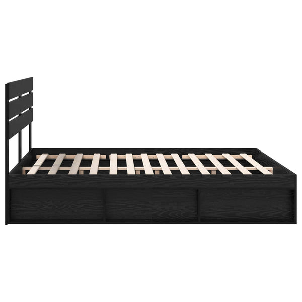 Sängyn runko päätyllä Musta 200 x 200 cm Massiivinen mänty