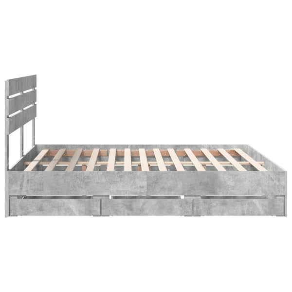 Sängyn runko päätyllä Betoni Harmaa 200 x 200 cm Insinööripuuta