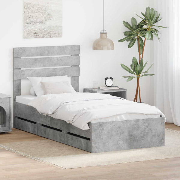 Sängyn runko päätyllä Betoni Harmaa 90 x 200 cm Insinööripuuta