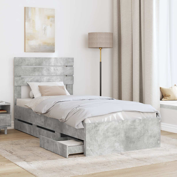 Sängyn runko päätyllä Betoni Harmaa 90 x 200 cm Insinööripuuta