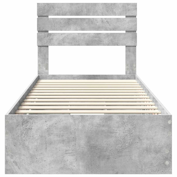 Sängyn runko päätyllä Betoni Harmaa 90 x 200 cm Insinööripuuta