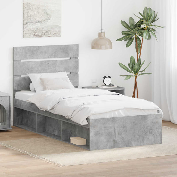 Sängyn runko päätyllä Betoni 90 x 200 cm Massiivinen mänty