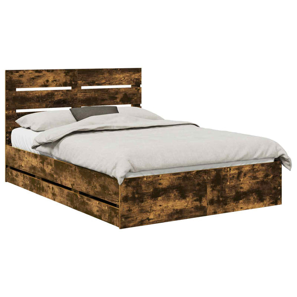 Sängyn runko päätyllä Savupähkinä 140 x 190 cm Insinööripuuta