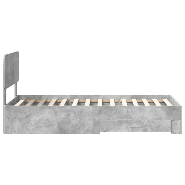Sängyn runko päätyllä Betoni Harmaa 100 x 200 cm Tekninen puu