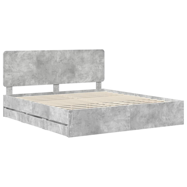 Sängyn runko päätyllä Betoni Harmaa 200 x 200 cm Insinööripuuta