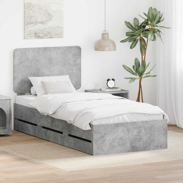 Sängyn runko päätyllä Betoni Harmaa 90 x 200 cm Insinööripuuta