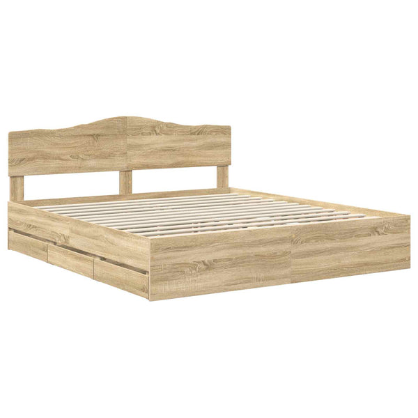 Sängyn runko päätyllä Sonoman tammi 200 x 200 cm Insinööripuuta