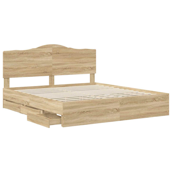 Sängyn runko päätyllä Sonoman tammi 200 x 200 cm Insinööripuuta
